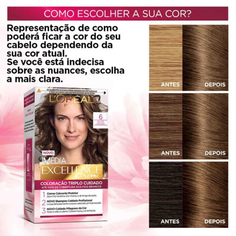 Tinta de Cabelo Permanente Imédia Excellence L'Oréal Paris Creme - 6 Louro Escuro
