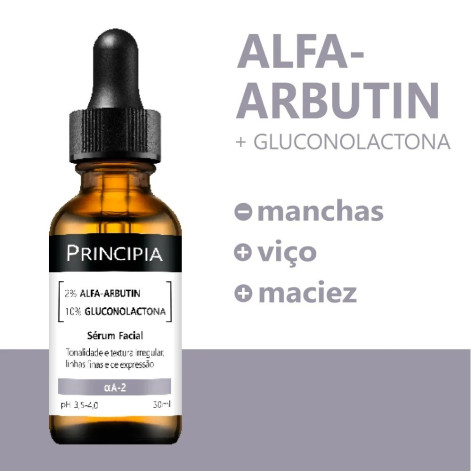 Sérum 2% Alfa - Arbutin + 10% Gluconolactone Principia Skincare Aa - 2 com 30ml