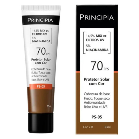Protetor Solar Facial Principia Skincare PS-05 14,5% Mix de Filtros Uv + 5% Niacinamida FPS 70 Cor 7.0 30ml