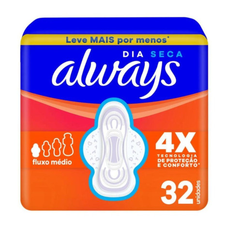 Absorvente Always Dia Seca com Abas 32 unidades