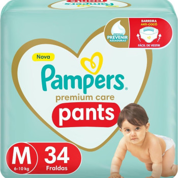 Fralda Pampers Premium Care Pants Tamanho M, 34 Unidades