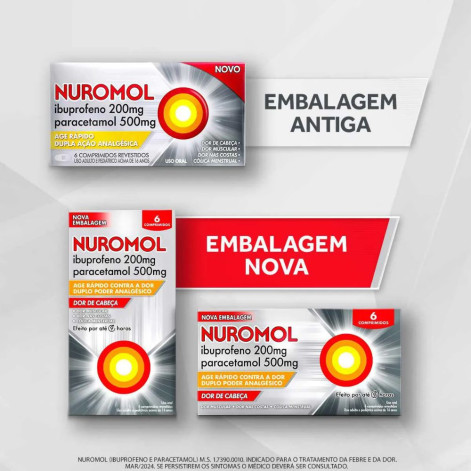 Nuromol Ibuprofeno 200mg + Paracetamol 500mg com 6 comprimidos