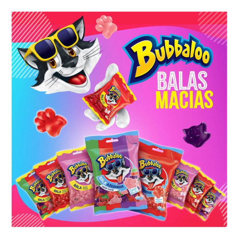 Bubbaloo Pacote Bala Azedinha Morango Patinhas 82,5g
