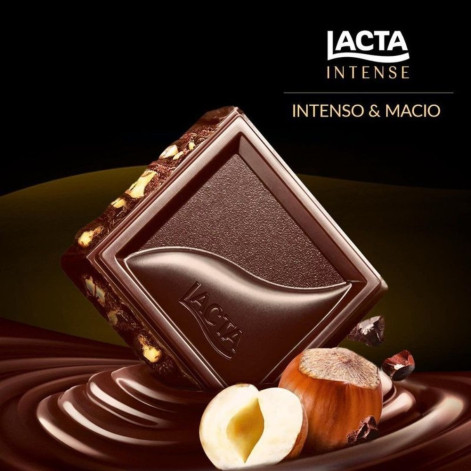 Chocolate LACTA Intense Meio Amargo 40% cacau Avelã e Crocante de Cacau 85g Chocolate LACTA Intense Meio Amargo 40% cacau Avelã e Crocante de Cacau 85g