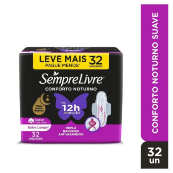 Absorvente Externo Sempre Livre Conforto Noturno Suave com Abas 32 Unidades Absorvente Externo Sempre Livre Conforto Noturno Suave com Abas 32 Unidades
