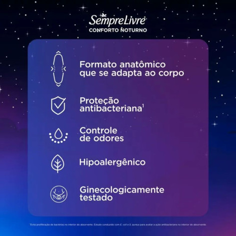 Absorvente Externo Sempre Livre Conforto Noturno Seca com Abas 32 Unidades