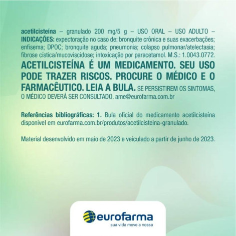 Acetilcisteína 200mg Granulado Sabor Laranja 16 envelopes Eurofarma Genérico
