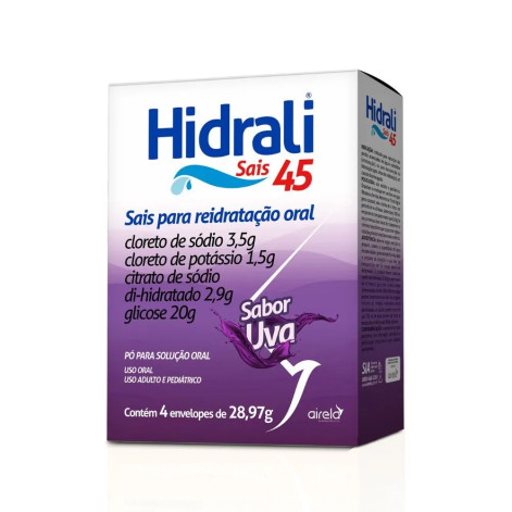 Hidrali Sais 45 Pó para Solução de Uso Oral Sabor Uva com 4 Envelopes com 28,97g