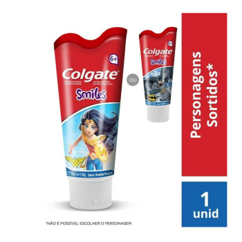 Pasta de Dente Colgate Smiles Batman Ou Mulher Maravilha com 100g