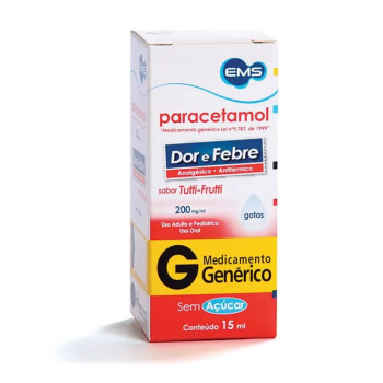 Analgésico e Antitérmico Paracetamol 200mg/ml Genérico EMS 15ml