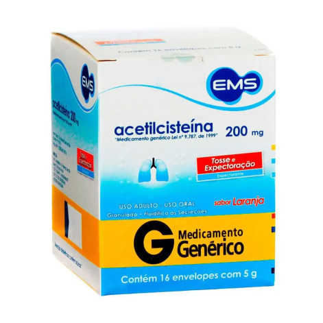 Acetilcisteína 200mg Granulado Sabor Laranja 16 envelopes EMS Genérico