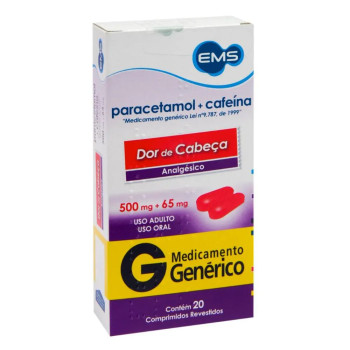 Paracetamol 500mg + Cafeína 65mg 20 comprimidos Cimed Genérico