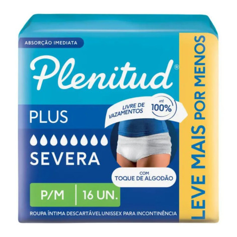 Roupa Íntima Descartável Unissex Plenitud Plus P/M Absorção Intensa 16 unidades