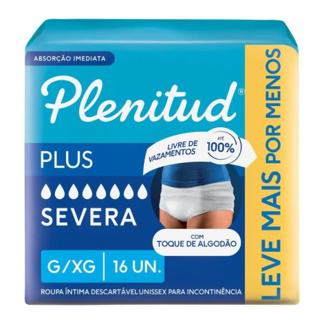Roupa Íntima Descartável Unissex Plenitud Plus G/XG Absorção Intensa 16 unidades