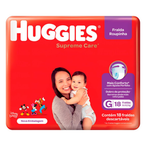 Fralda Calça Huggies Supreme Care Roupinha Disney Baby G 18 Unidades