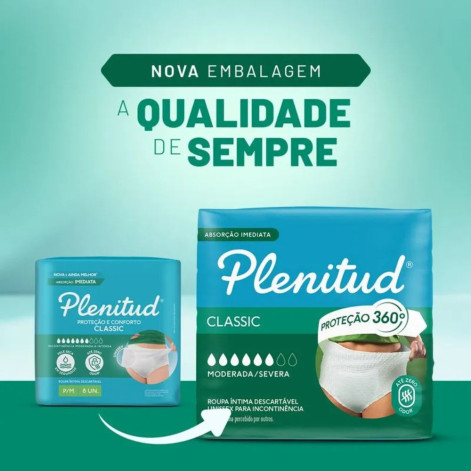Roupa Íntima Descartável Plenitud Classic para Incontinência P/M 16 Unidades
