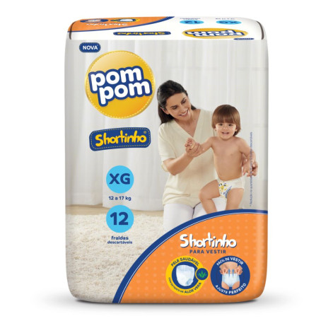 Fralda Descartável Infantil Shortinho Pom Pom XG Pacote 12 Unidades Fralda Descartável Infantil Shortinho Pom Pom XG Pacote 12 Unidades
