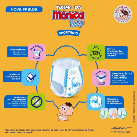 Fralda Turma da Mônica Baby Shortinho Jumbinho G 16 Unidades