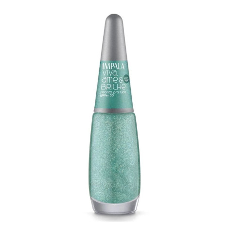 Esmalte Impala Viva, Ame e Brilhe Glitter, Pronta pra Tudo 3D 7,5ml