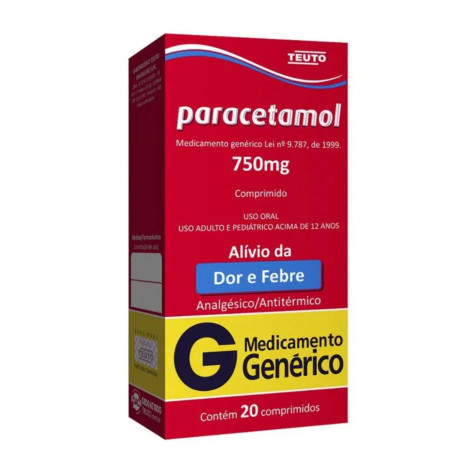 Genérico Paracetamol 750Mg C/20 Comprimidos Teuto Bras