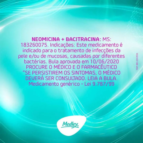 Sulfato de Neomicina 5mg + Bacitracina 250UI Pomada Dermatológica 50g Medley Genérico