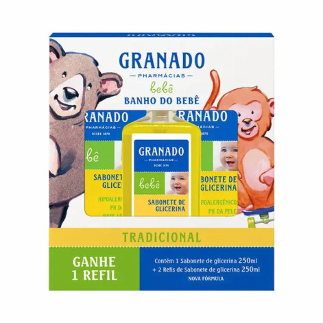  Kit Sabonete Líquido Granado Bebê Tradicional 250ml +2 Refis
