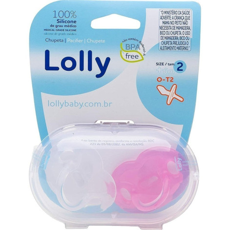 Kit Chupeta Lolly Kinddy 100% Silicone Ortodôntica T2 Rosa 2 Unidades