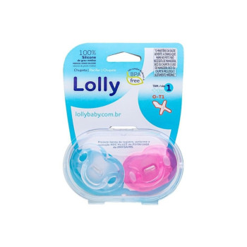 Kit Chupeta Lolly 100% Silicone Ortodôntica T1 Rosa 2 Unidades