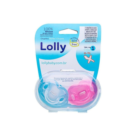 Kit Chupeta Lolly 100% Silicone Ortodôntica T1 Rosa 2 Unidades