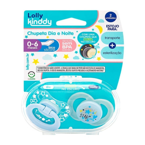Kit Chupeta Lolly Kinddy Star Dia e Noite Azul T1 2 Unidades Kit Chupeta Lolly Kinddy Star Dia e Noite Azul T1 2 Unidades