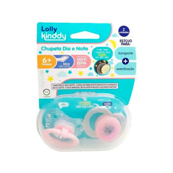 Kit Chupeta Lolly Kinddy Star Dia e Noite Rosa T2 2 Unidades
