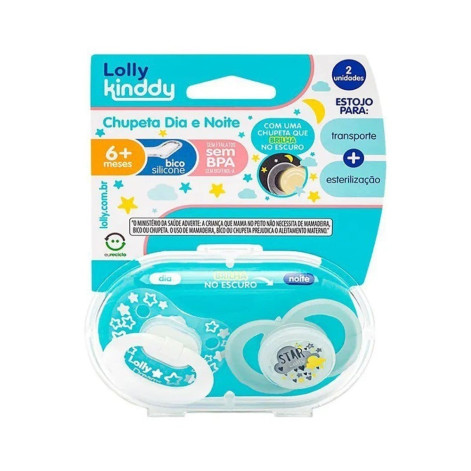 Chupeta Lolly Star Dia e Noite Silicone Ortodontico Neutro Tamanho 2 