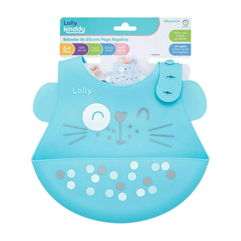Babador de Silicone Pega Migalhas Azul Lolly Kinddy