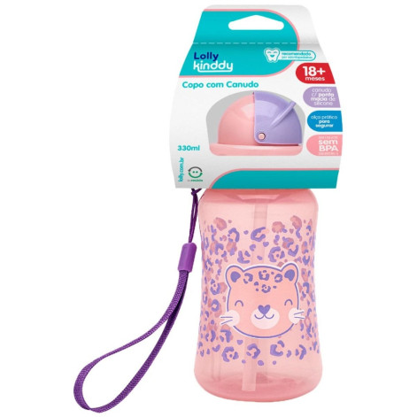 Copo Lolly Zoo com Canudo Rosa 330ml Copo Lolly Zoo com Canudo Rosa 330ml