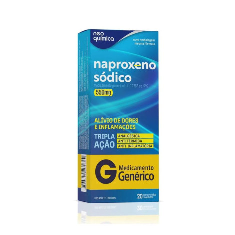 Genérico Naproxeno Sódico 550Mg Com 20 Comprimidos