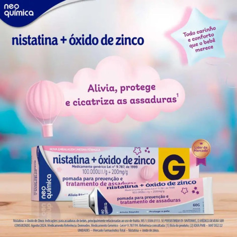 Pomada para Assaduras Nistatina 100000UI/g + Óxido de Zinco 200mg/g Neo Química Genérico 60g
