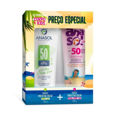 Kit Protetor Solar Anasol Corporal Fps 50 120G e Kids Fps 50 100G - Dupla Proteção