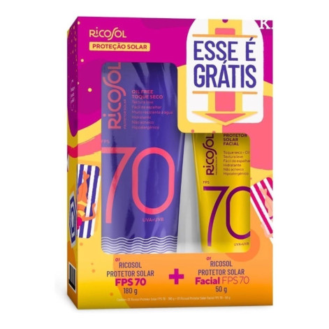 Kit Protetor Solar Ricosol Corpo 70Fps 180G+Facial 70Fps 50G Kit Protetor Solar Ricosol Corpo 70Fps 180G+Facial 70Fps 50G