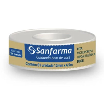 Fita Microporosa Bege Sanfarma 12mm X 4,5m Fita Microporosa Bege Sanfarma 12mm X 4,5m