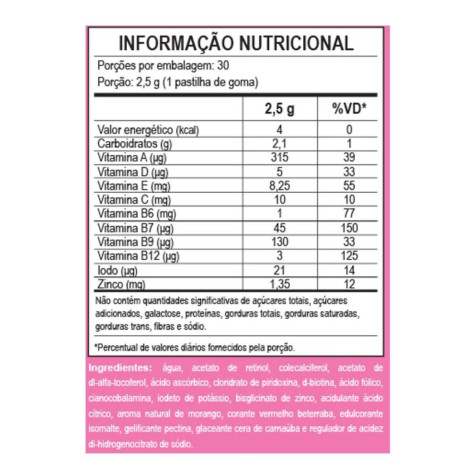 Hair Cabelos e Unhas Gummy 30 Gomas 2500mg Sabor Morango Unilife