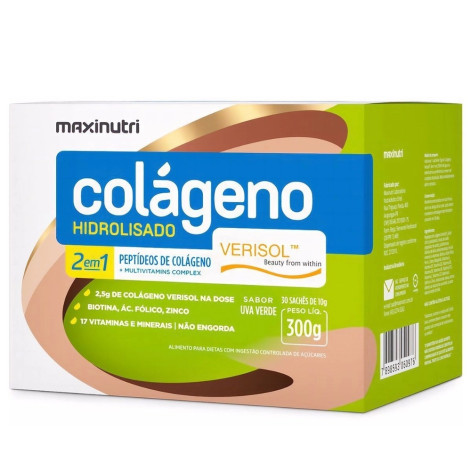 Colágeno Hidrolisado 2em1 Sachê Verisol Uva Verde 30 x 10g Maxinutri