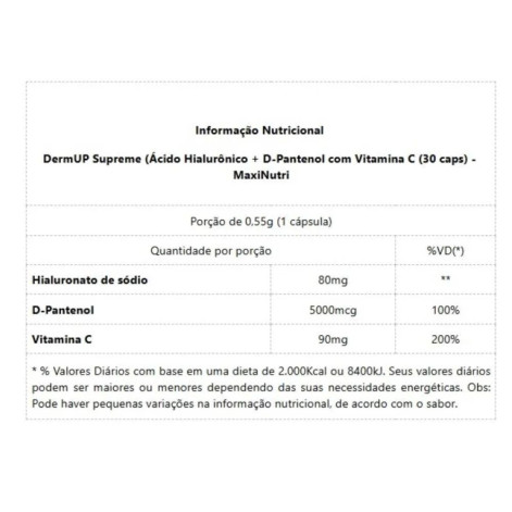 DermUP Supreme Maxinutri D-Pantenol e Ácido Hialurônico com 30 Cápsulas