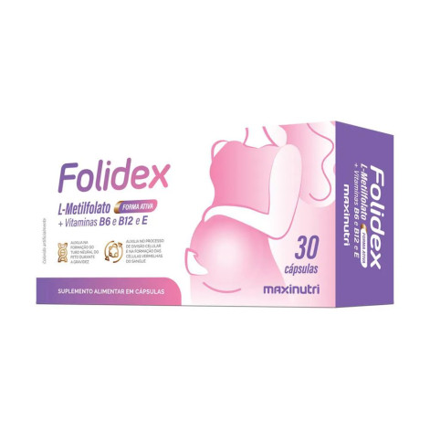 Folidex L-Metilfolato Vitaminas B6 B12 Maxinutri com 30 Cápsulas