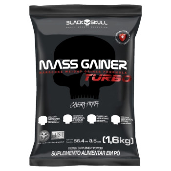 Suplemento Pó Morango Caveira Preta Black Skull Mass Gainer Turbo Pacote 1,6kg Refil