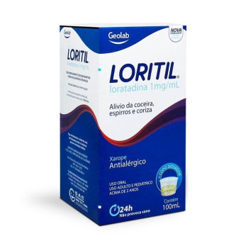 Loritil Loratadina 1mg/mL Xarope Antialérgico Com 100mL Geolab Loritil Loratadina 1mg/mL Xarope Antialérgico Com 100mL Geolab