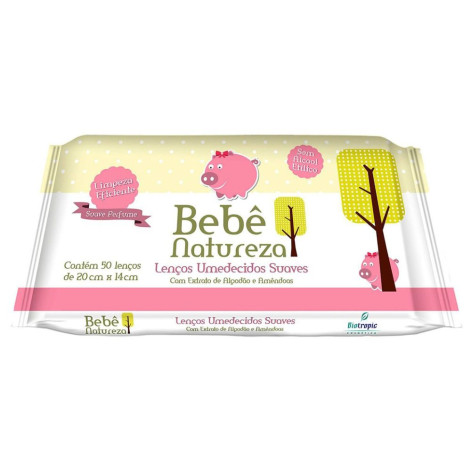 Lenços Umed Bebê Natureza Suave Rosa Com 50 Unidades 