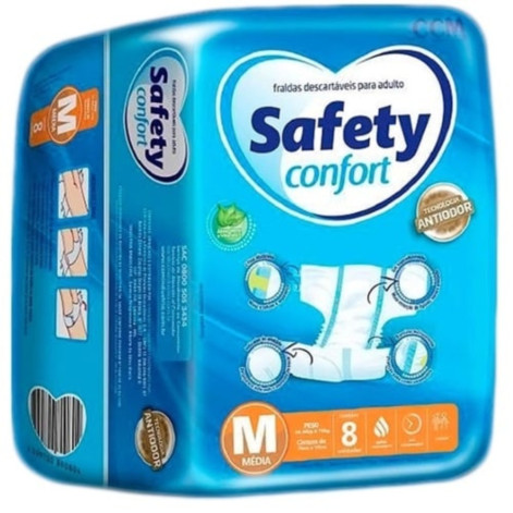 Fralda Geriátrica Safety Confort M, pacote regular com 8 unidades
