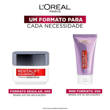 Creme Facial Anti-Idade L'Oréal Paris Revitalift Hialurônico Diurno FPS20 49g