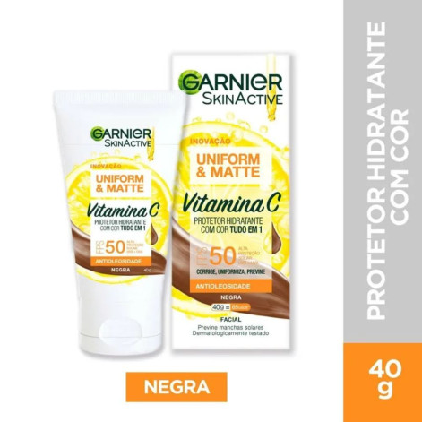 Protetor Solar Facial Hidratante Garnier Uniform & Matte Vitamina C FPS50 Negra 40g