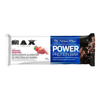 Barra de Proteína Max Titanium Power Protein Bar Morango Sensation 41g Barra de Proteína Max Titanium Power Protein Bar Morango Sensation 41g